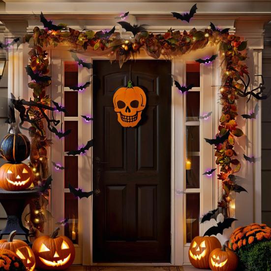 16 Pcs Halloween 3D Lighted Bat LED Bat Wall Stickers with Purple Light Spooky Light-up Glowing Bat Clings for Home Bar Halloween Party Decor