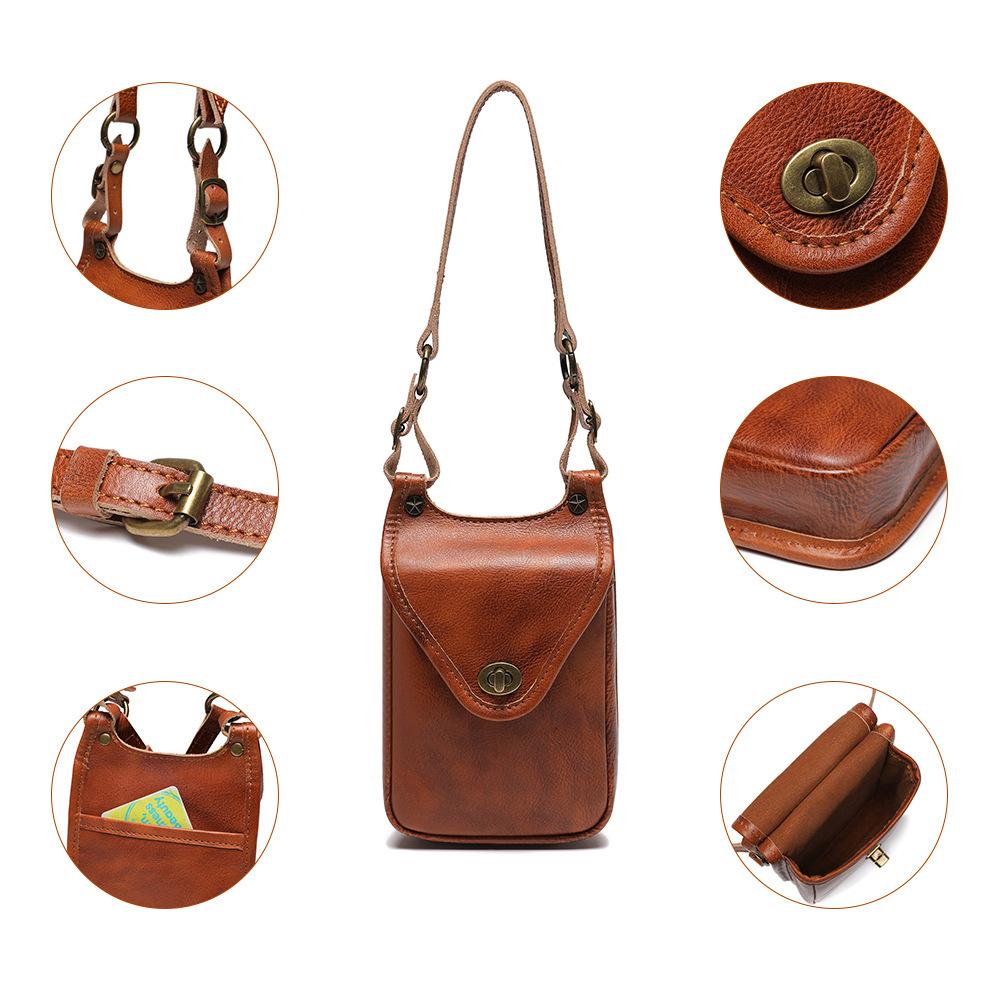 Top-grain Leather Mobile Phone Bag for Women, A Single-shoulder, Crossbody Small Square Bag