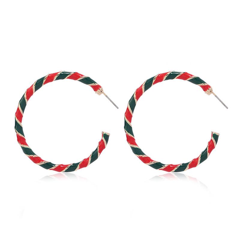 Women s European & American Fashion Geometric Hoop Earrings - Colorful Spiral Christmas Edition красный