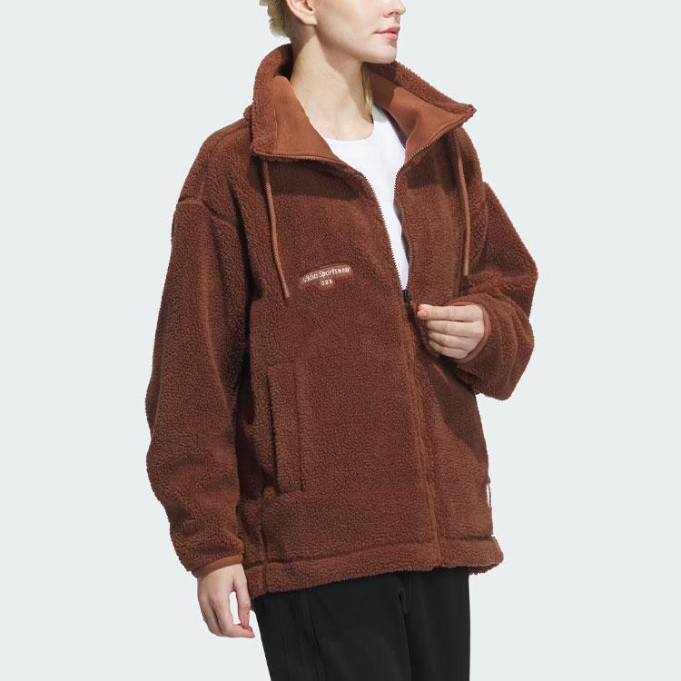 Adidas Lounge Fleece Jacket Women Outerwear Brown IP7058