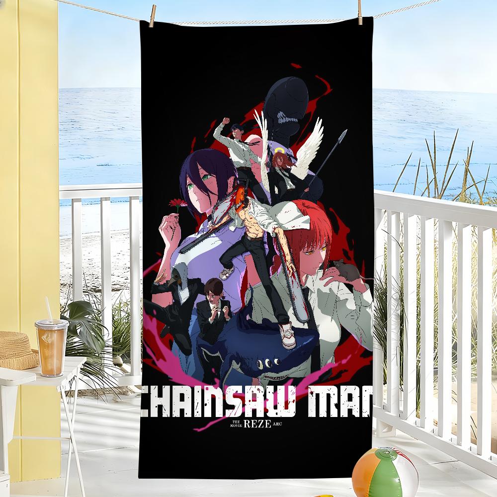 C-Chainsaw Man Anime Movie Reze Arc Towel Sports Quick Dry Travel Camping Gear Sandproof Soft Light Large Beach Towel