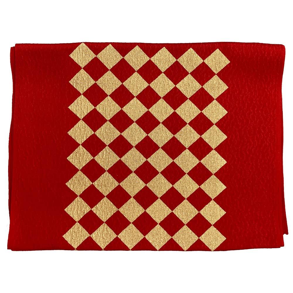 

Kyoto Kimono Yuzen Obiage, Flat, Gold Diamond Pattern, Retro and Modern, for Kimono, Coming-of-Age Ceremonies, Furisode, Graduation, and Hakama (Red)