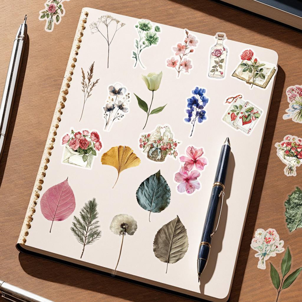 150 Pieces of Retro Floral Plant Stickers for Decorating Notebooks. PET Waterproof Transparent Artistic Stickers Pack.