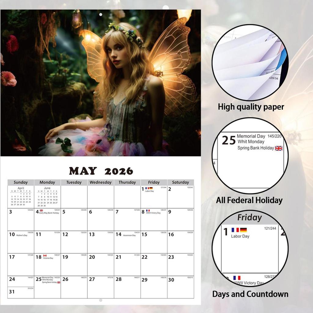 Fairies Calendar For Wall 2026 Enchanting Fairy Princess Calendar 2026 Home Fantasy Art Daily Planner Organizer Decor For
