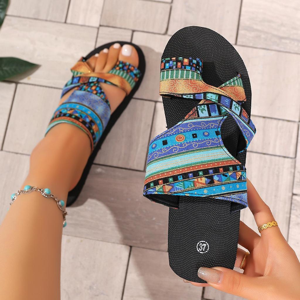 Fashion Women Slippers Fashion Platform Open-toed Sandals Colorful Tribal Pattern Slippers Summer Beach Shoes Women Home Slides Women