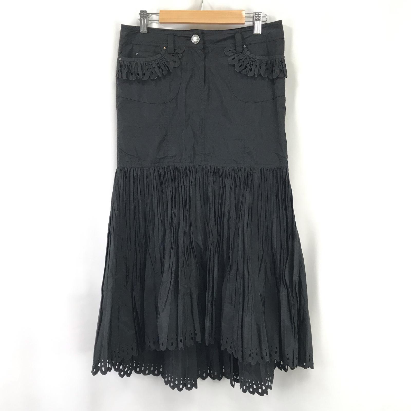 

ITALIYA Long Flared Skirt Black Women s 9/M with Stone Decor(USED)