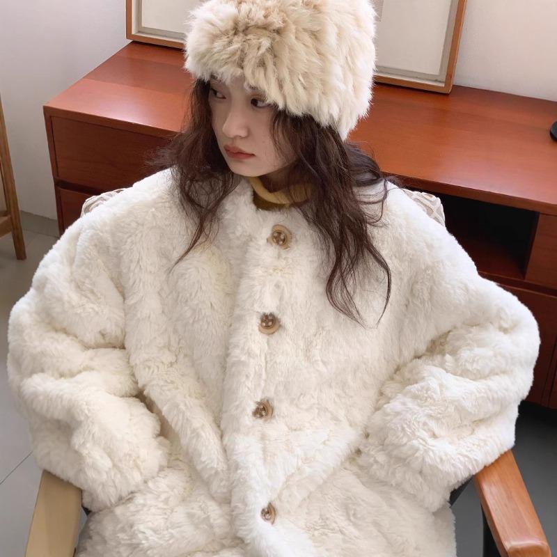 Lamb fur coat women's winter new loose soft waxy small stand-up collar plush top