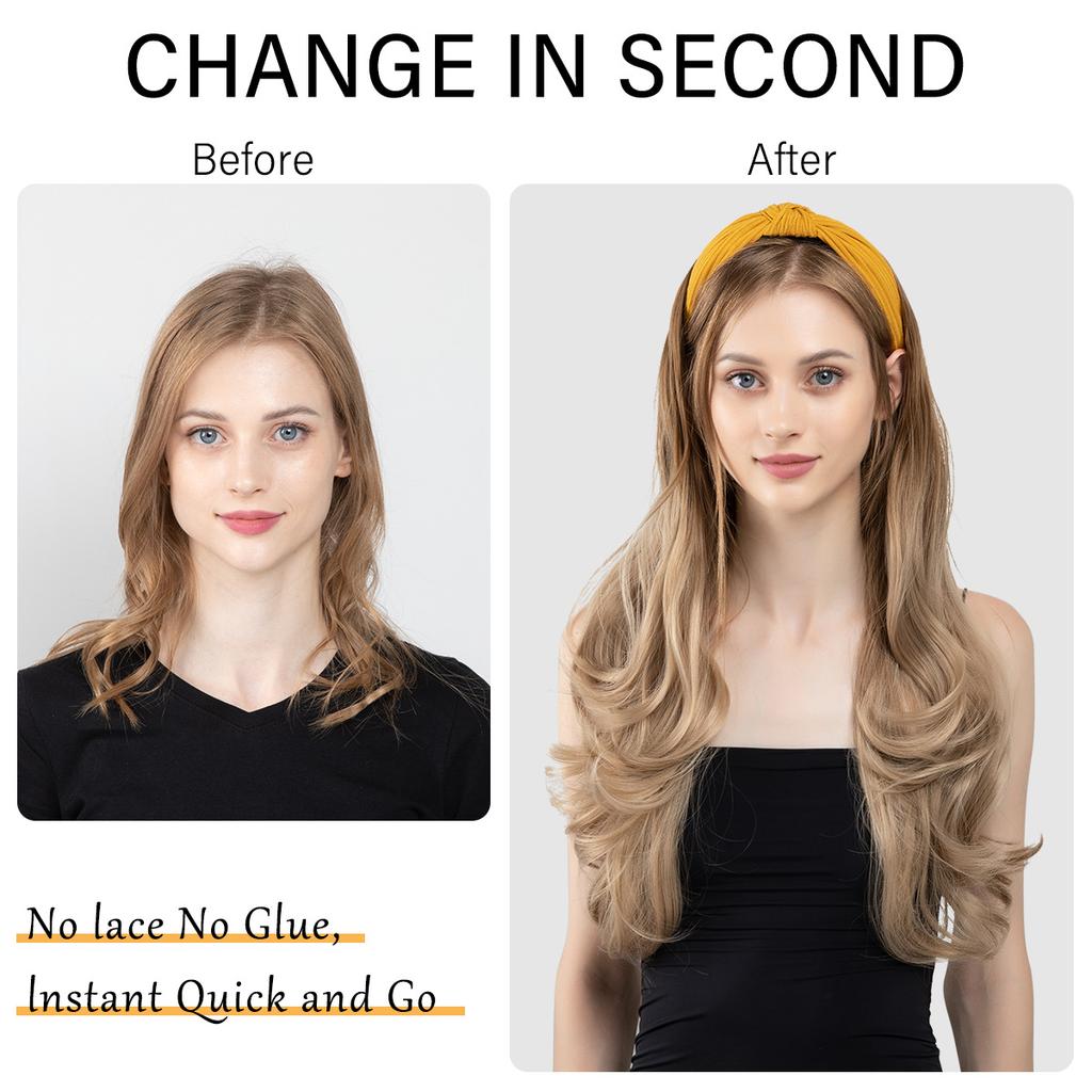 Women's Hair Hoop Half Headgear Light Brown Large Wave Synthetic Wig | Reissue Long Curly Wig