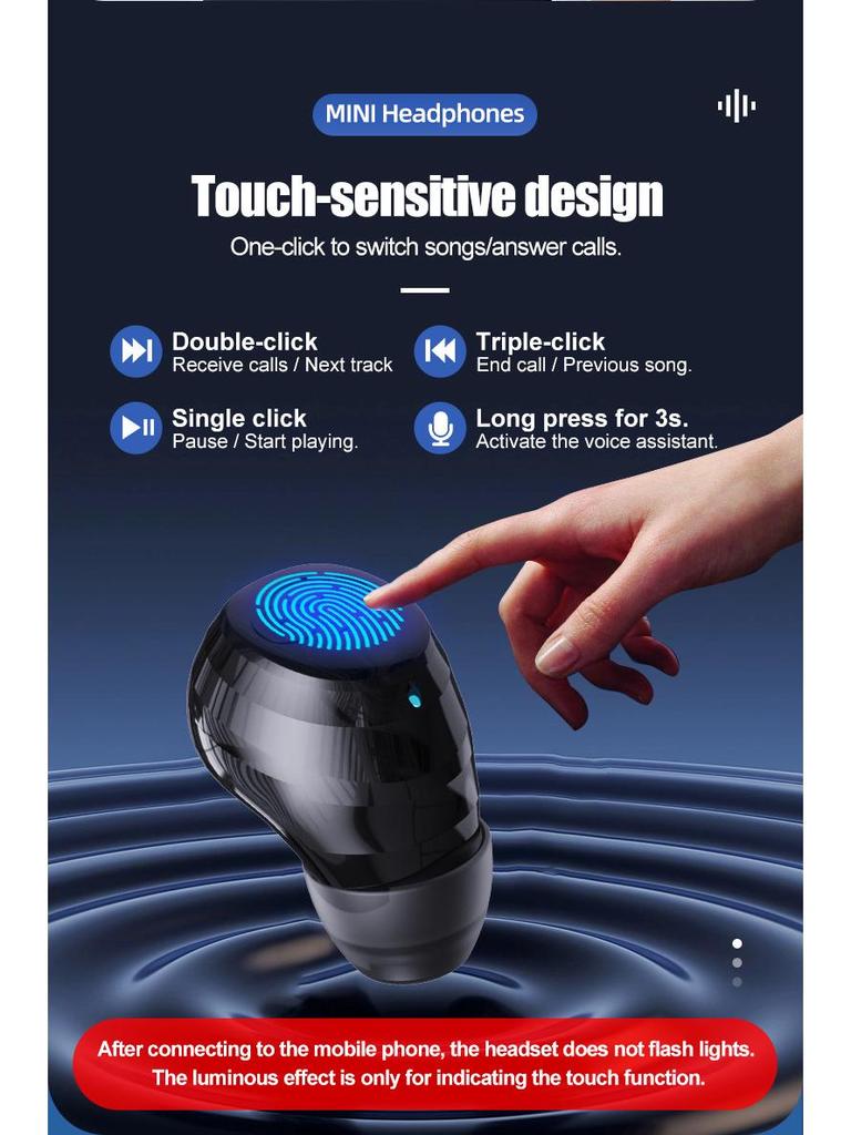 Q1 Bluetooth Mini Single In-Ear Earphone with Battery Display for Sports or Business