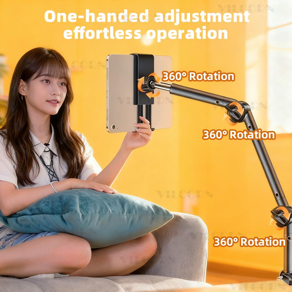 Adjustable Tablet and Phone Holder Bedside Desktop Clamp Stand for Hands-Free Viewing