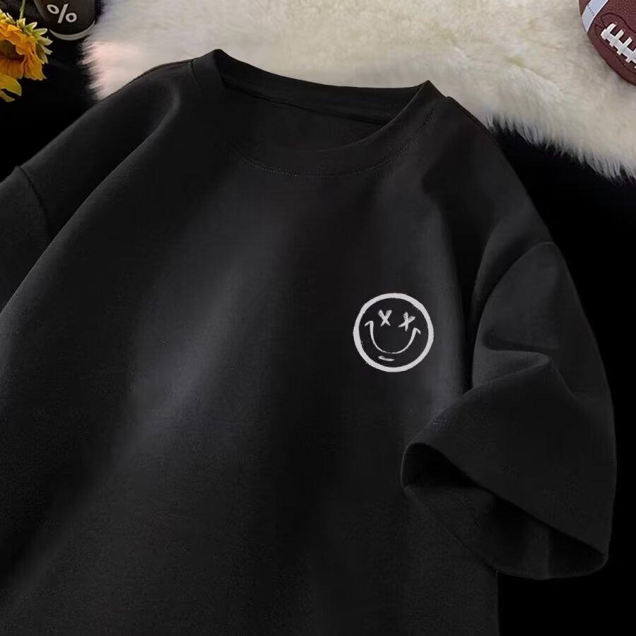 Tricou cu mâneci scurte imprimat cu litere la modă, cu gât rotund, pentru vară, în top casual