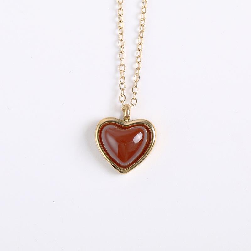Carnelian Necklace Earrings, Stainless Steel Charm Heart Crystal Necklace Christmas Valentine's Day Gift for Her Wife Girlfriend