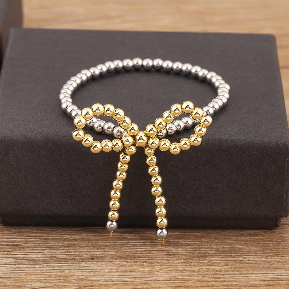 

Nidin New Arrival Aesthetic Bow Knot Shape Round Beads Charm Chain Bracelets Adjustable For Women Fashion Versatile Jewelry Gift серебряный