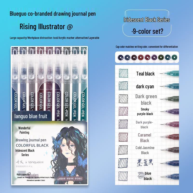 Blue Fruit Nine-Color Gel Journal Pens for Students - Doodle, Color, and Highlight with Fluorescent Markers