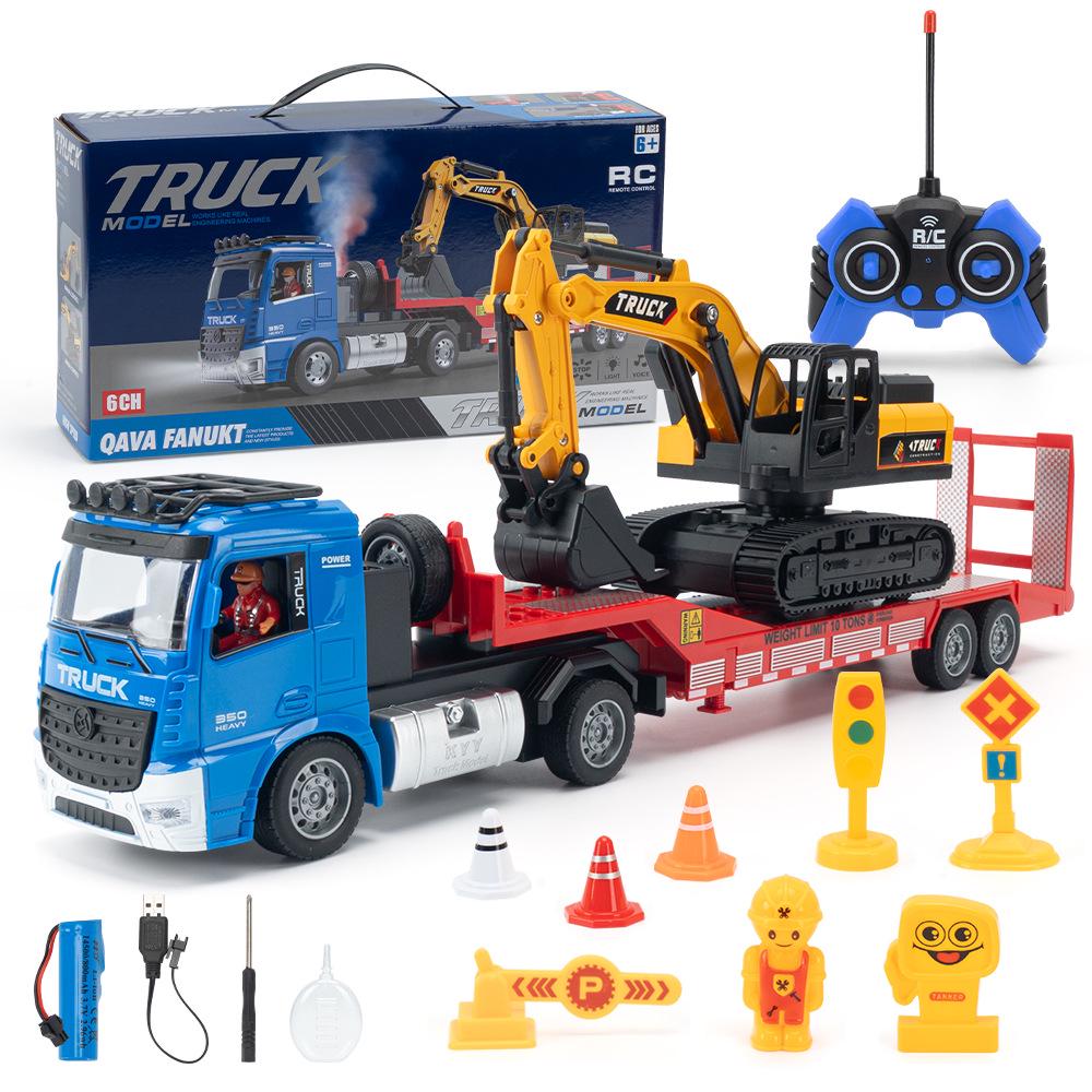 Alloy Trailer Engineering Vehicle Car Carrier Toy Set 689-964A