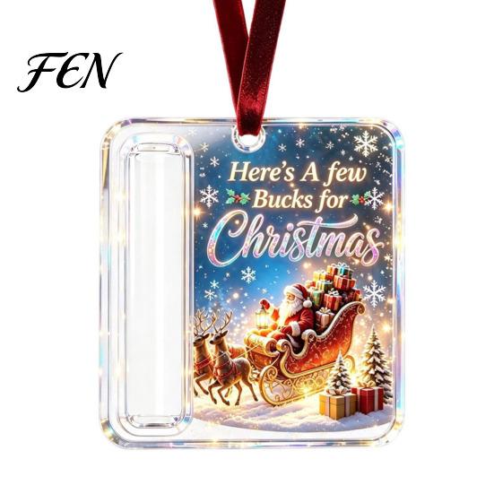 Christmas Decorative Cash Holder Acrylic Money Ornament, Xmas Holiday with Slot, Tree Hanging Gift Decoration Present Ornament