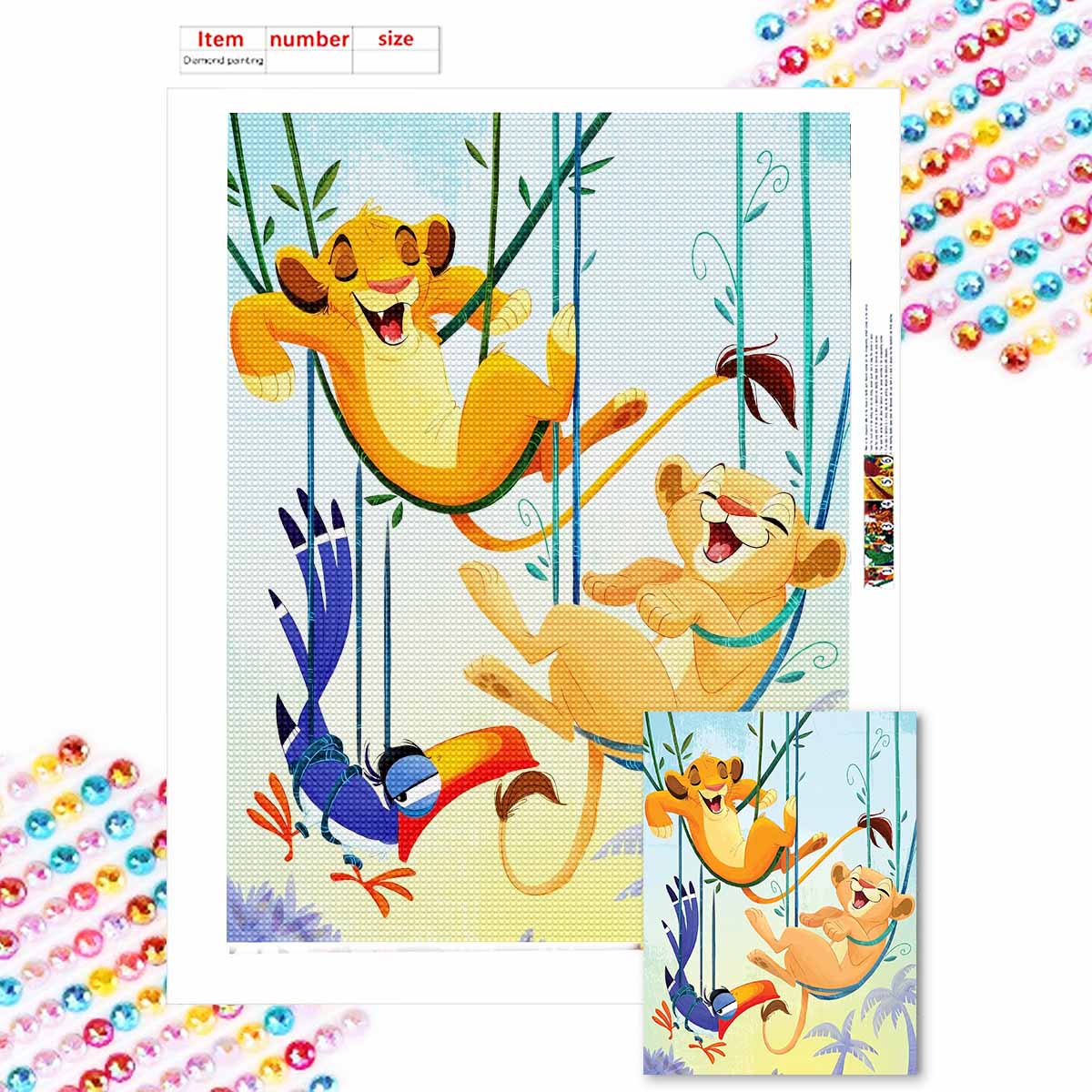 

Full Round Diamond Painting Simba and His Girlfriend Art Rhinestone Picture Mosaic DIY 5D Cross Stitch Embroidery Home Decoration Round 20x30cm