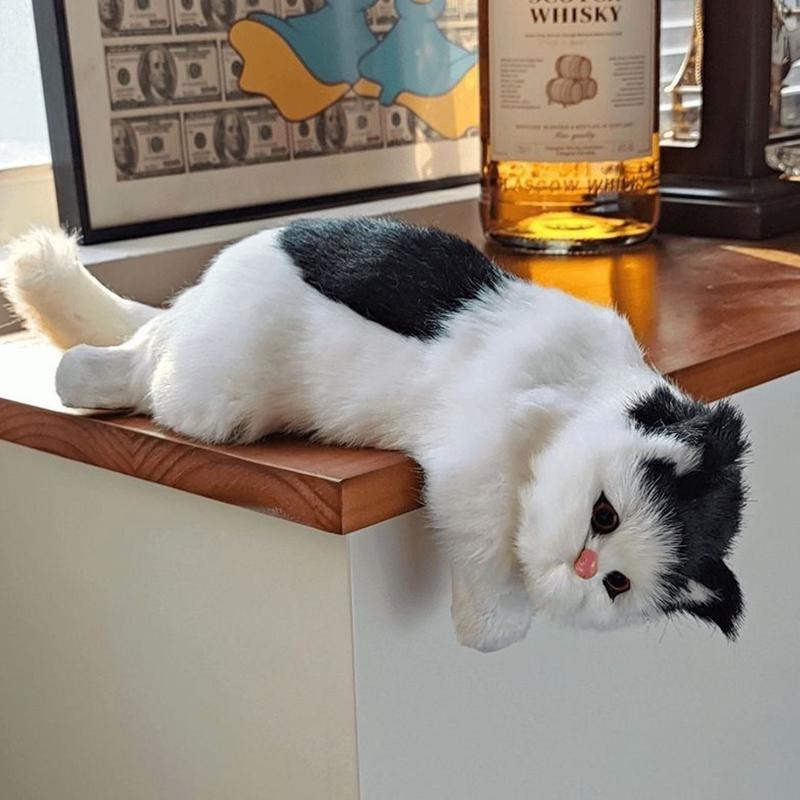 Simulation Furry Hanging Cat Realistic Cat Doll Animal Figurines Plush Hanging Kitten Toy Cute Kitten Model Gift Home Tv Decor