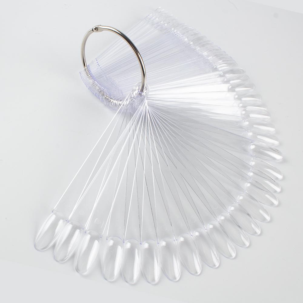 50pcs False Nail Tips Fake Nail Art Fan Shaped Palette Card Display Acrylic Practice Color Chart For Nail Polish With Ring Clear