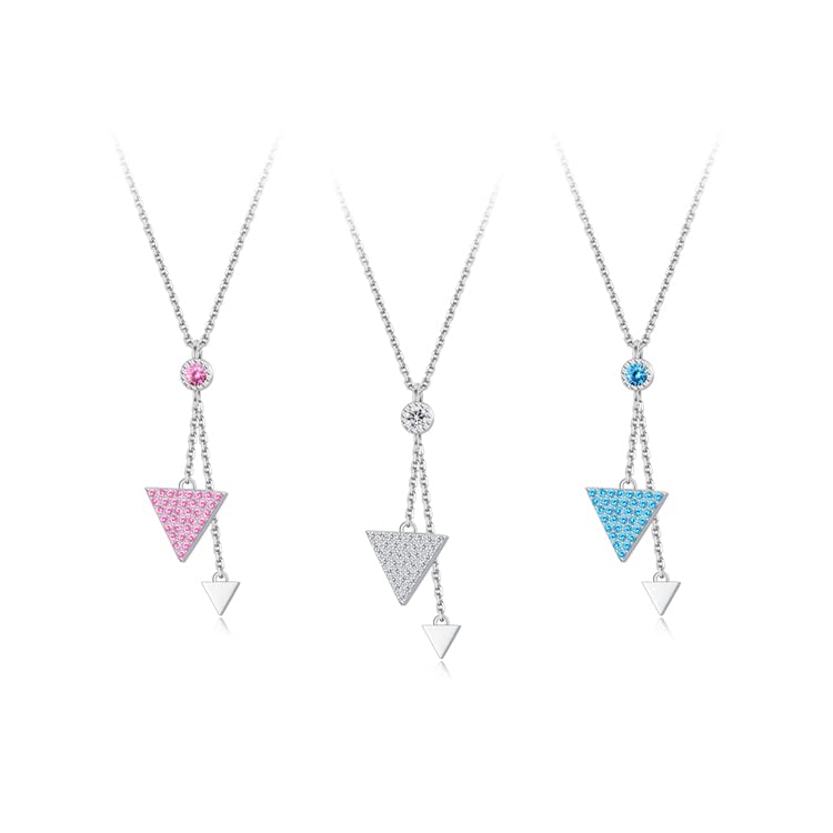 Ashley Jewelry Necklace, Sterling Silver 925, Triangle Pendant, Stylish and Simple Design for Women (Clear)