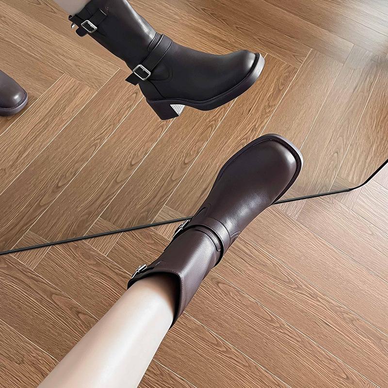 Retro Western Cowboy Boots Women's 2025 Autumn and Winter New Brown Martin Boots Medium and High Thick Heel Knight Boots Short Boots Women