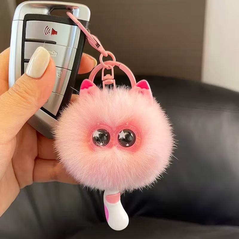 Imitation Rex Rabbit Fur Cute Kitten Pendant Car Keychain Ins Style Plush Doll Gift Backpack Pendant