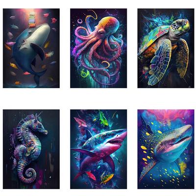DIY Diamond Painting Colorful Ocean Wild Life Shark Seahorse Octopus Turtle Mosaic Embroidery Stitch Kit Wall Art