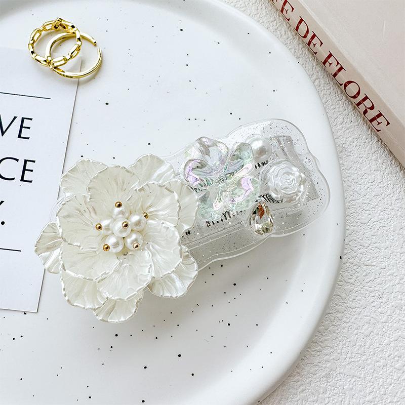 

Wind Transparent Mobile Phone Case Back Clip Anti-Drop And Anti-Loss Bow Flower Bear Glitter Removable Adjustment Niche