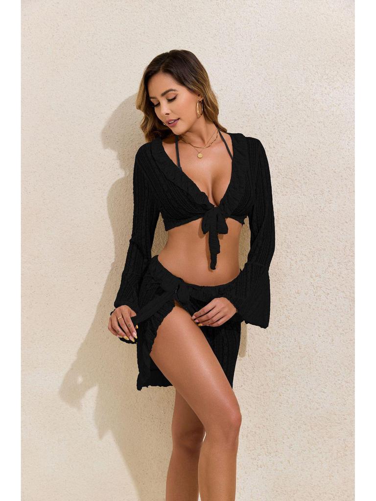 2025 Sun Protection Long Sleeve Beach Dress & Sexy Two-Piece Bikini Set