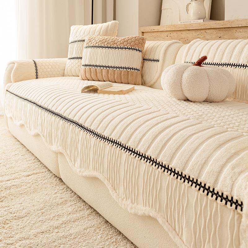 New Cream Style Sofa Cushion Solid Color Winter Thick Anti Scratch Wear-resistant Skin Friendly Anti Slip Warm Cover Cloth Towel