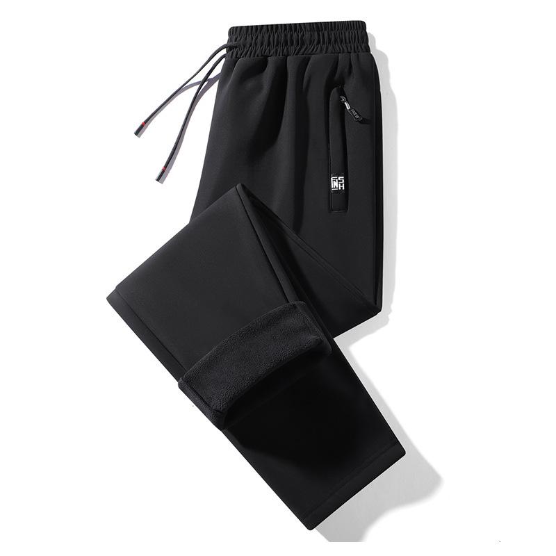 Men's Fleece-Lined Thickened Relaxed-Fit Cuffed Sweatpants Large Size Straight-Leg Athletic Trousers for Autumn and Winter