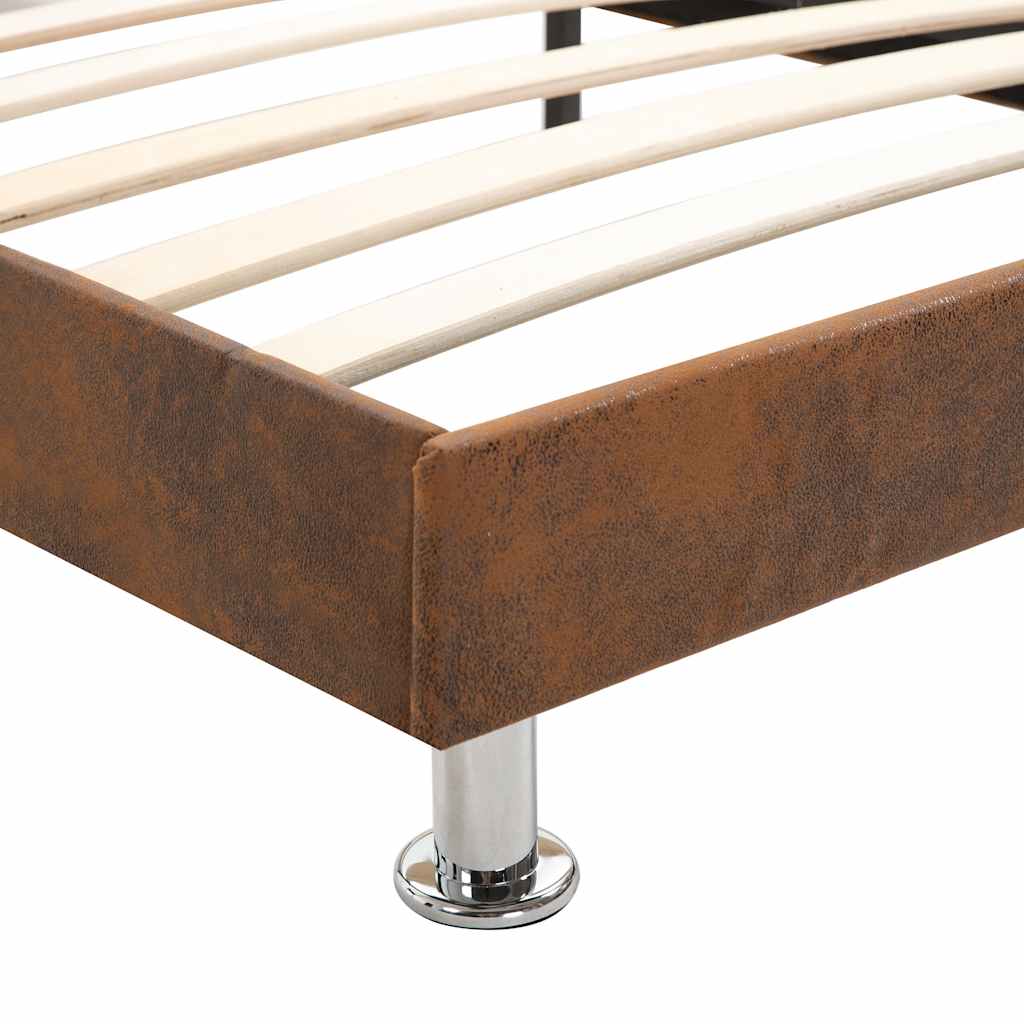 Bed Frame Brown Faux Suede Look 180*200 Cm
