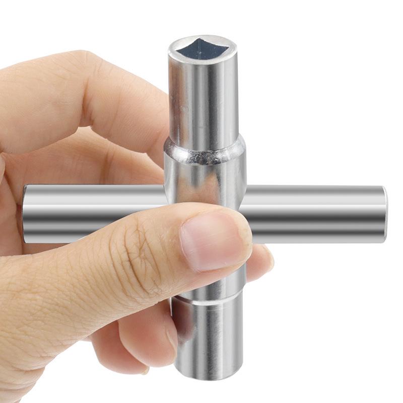 4-in-1 Silver Cross and Square Faucet Wrench Set for Bathroom Repairs