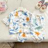 Kids Summer Rayon Pajama Set Button Down Top And Pants Unisex Children Air Conditioned Homewear Two Piece Outfit