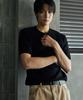 NODU Plain Henley Neck Short Sleeve Knit [Black]