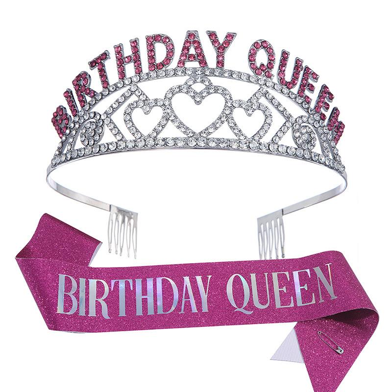 New European and American Crystal Letter Crown Birthday Girl Alloy Fashion Birthday Girl Headband Set 2026