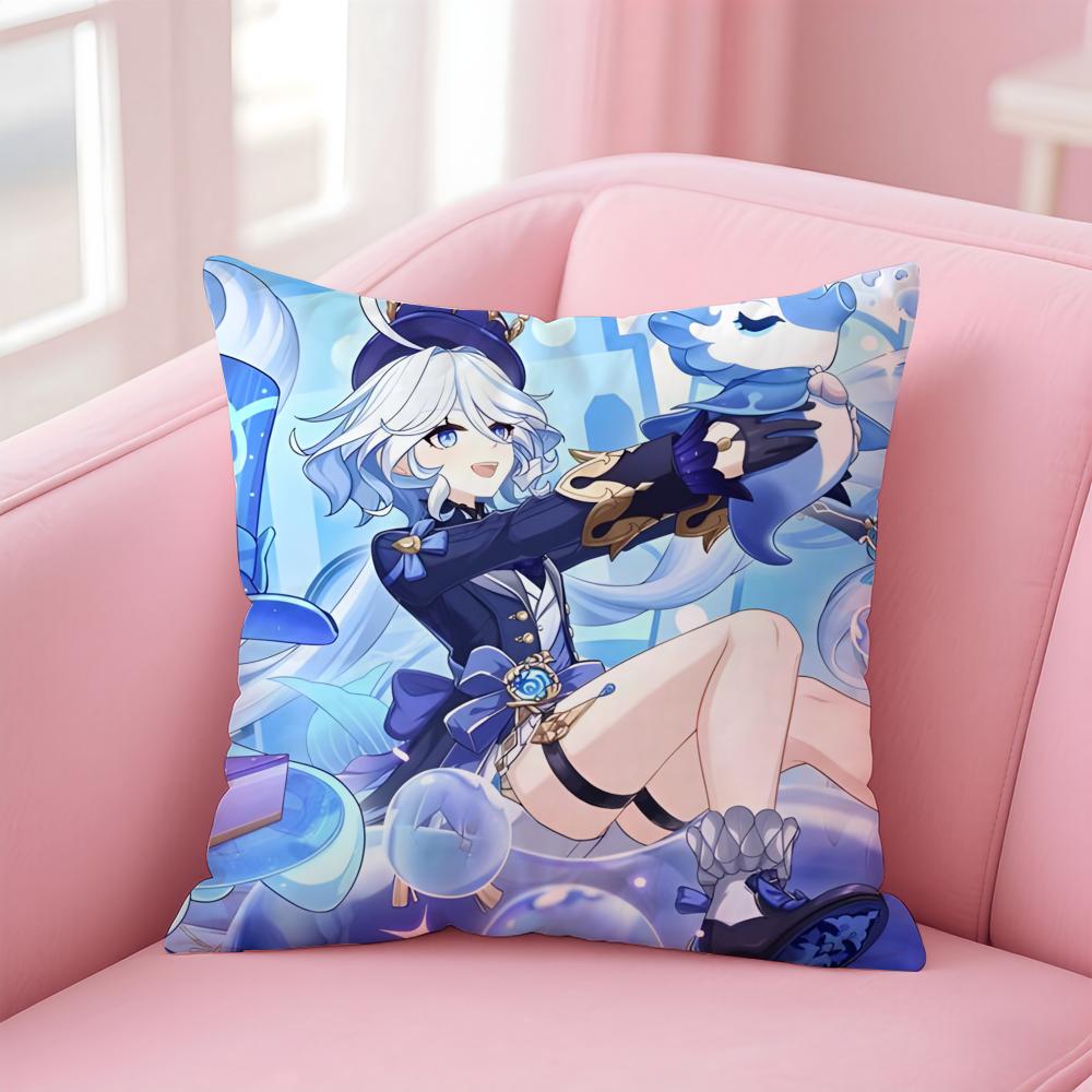 PProject Genshin Impact FFurina Icon Cushion Cover Pillowcase Short Plush Invisible Zipper Room Sofa Cushion Cover