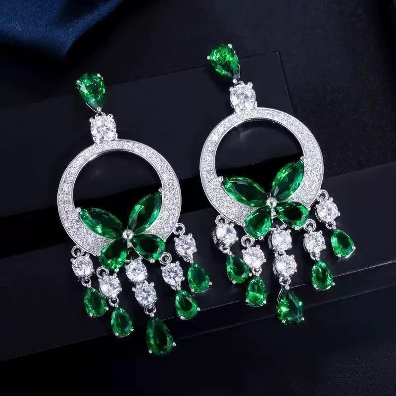 Zircon round butterfly tassel necklace earrings set French elegant light luxury collarbone chain niche high-end jewelry