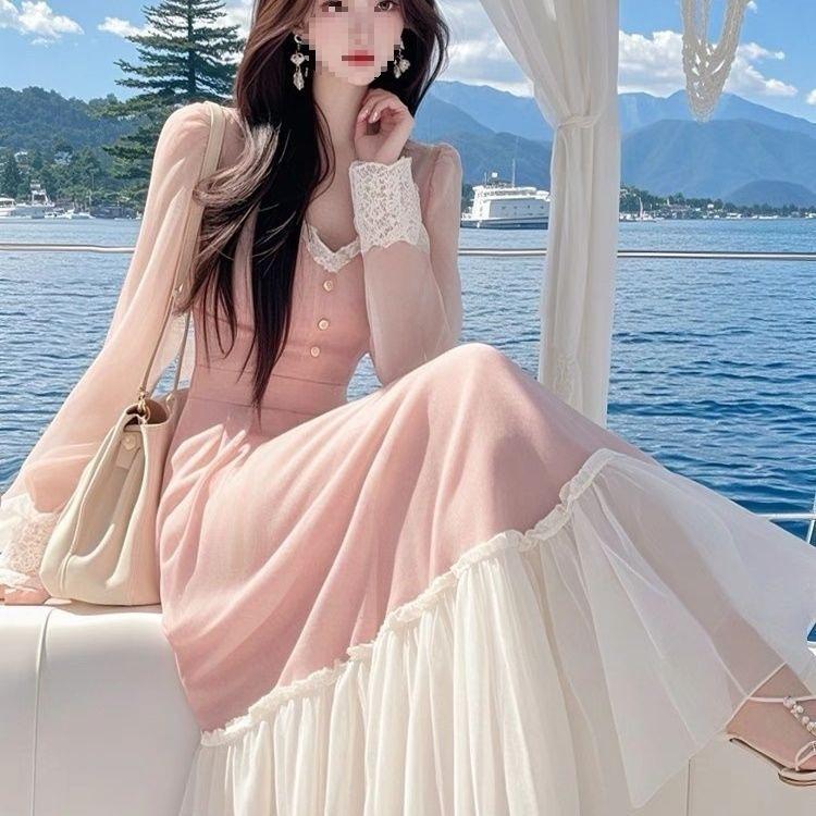 Super Good-looking Dress Women's Spring Dress New French High-end Temperament Beautiful Waist Long Dress New Chinese Style