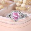 Cute Female Pink Zircon Love Heart Stone Silver Color Wedding Jewelry Promise Engagement Rings for Women