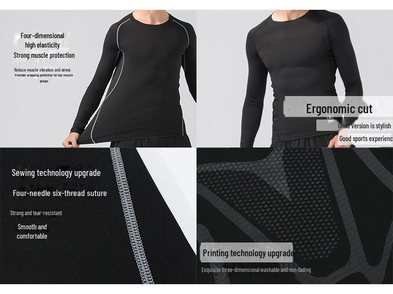 Men's Cross-Border PRO Quick-Dry Sports Tights: High-Elastic, Sweat-Absorbent, Long-Sleeve Cycling and Fitness T-Shirt.
