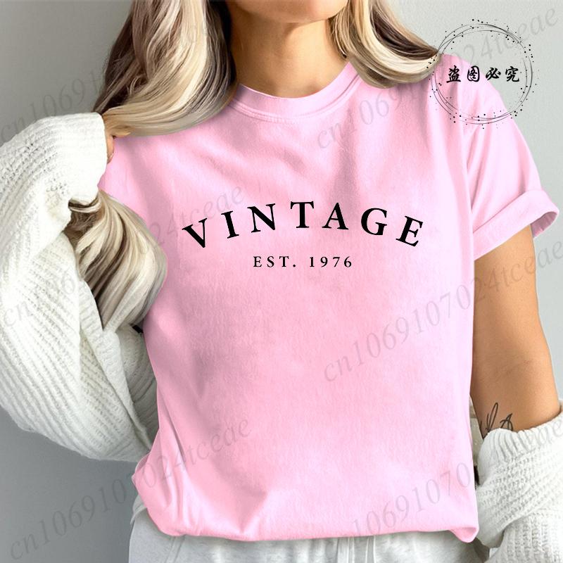 Limitowana Edycja 1976 Moda Damska Koszulka Damska Koszulki Casualowe z Krótkim Rękawem Vintage Est 1976 Koszulka z Grafiką na Urodziny Ubrania