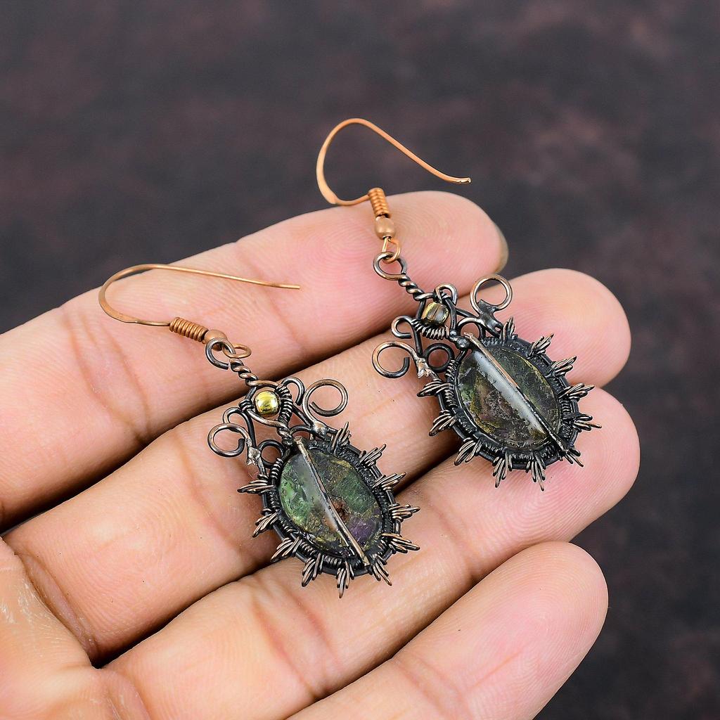 Copper Ruby Zoisite Earring Copper Wire Wrapped Earrings Designer Earring Original Gemstone Jewelry Handmade Earring Copper Jewelry For Gift