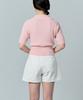 Tobaseu Boucle Cotton Cable Collar Short Sleeve Knit (Pink)