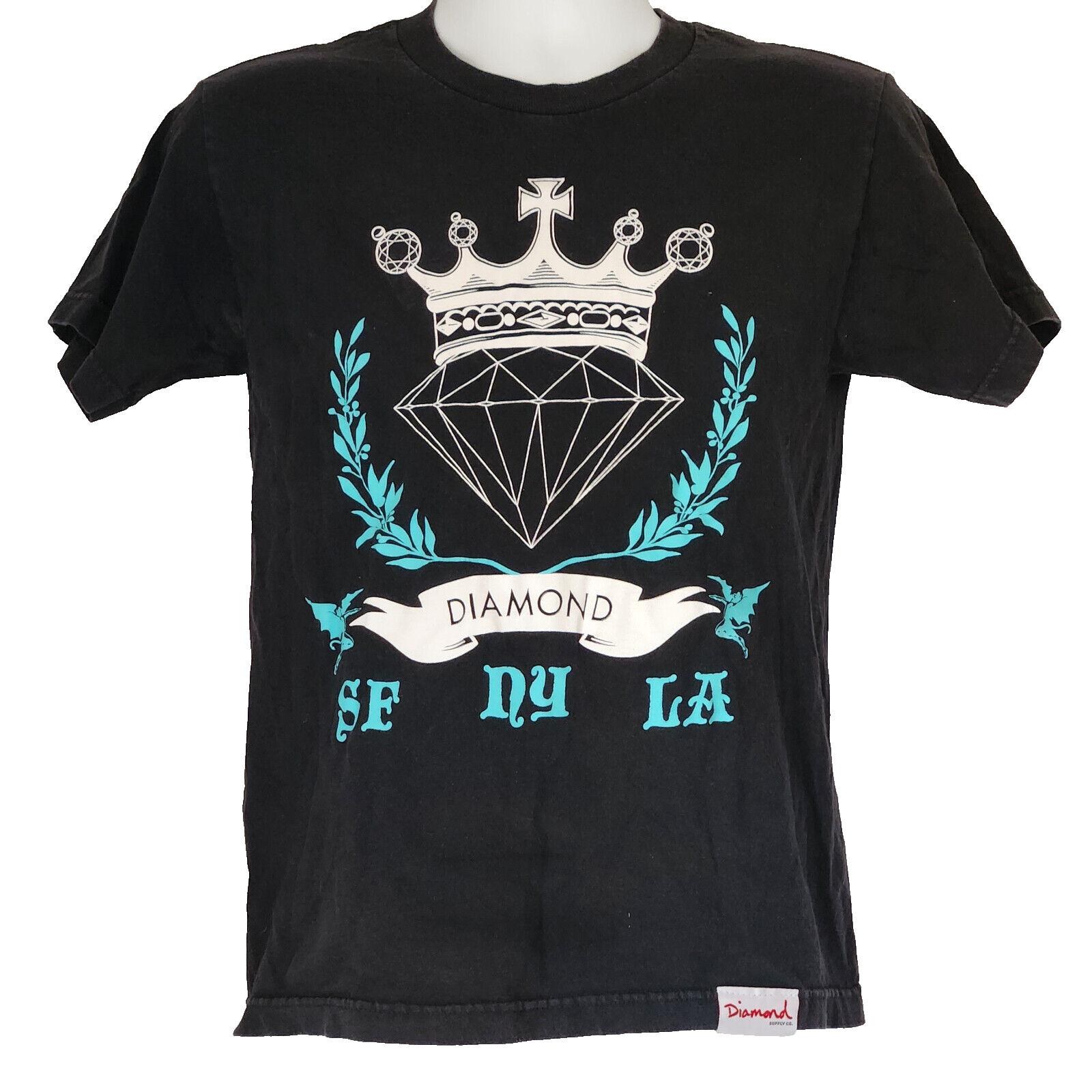 Diamond Supply Co T-Shirt Mens Small Black NY LA SF Crown Logo Made in USA Unisex T-Shirt S