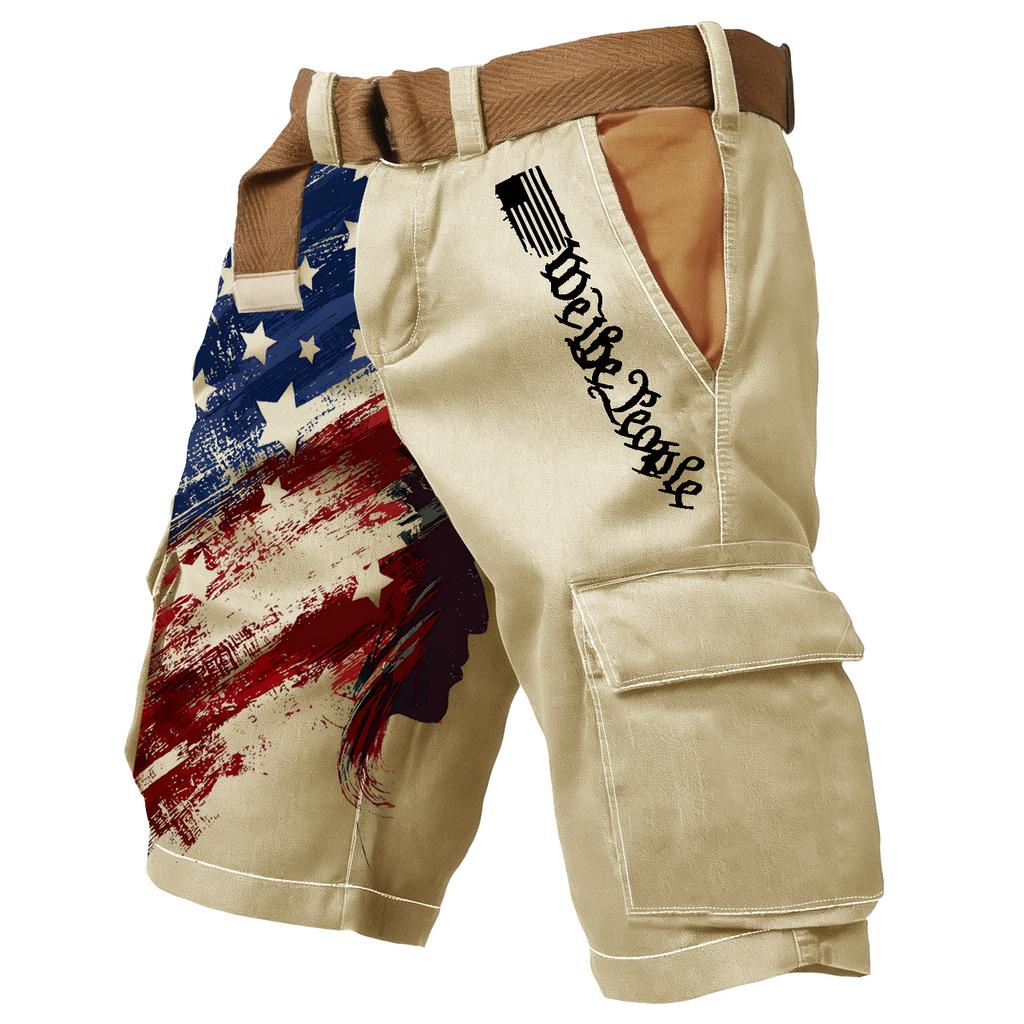 Men Cargo Shorts Loose Fit Multi Pocket Shorts with Printed Graphic Design and Adjustable Waistband for Outdoor Wear