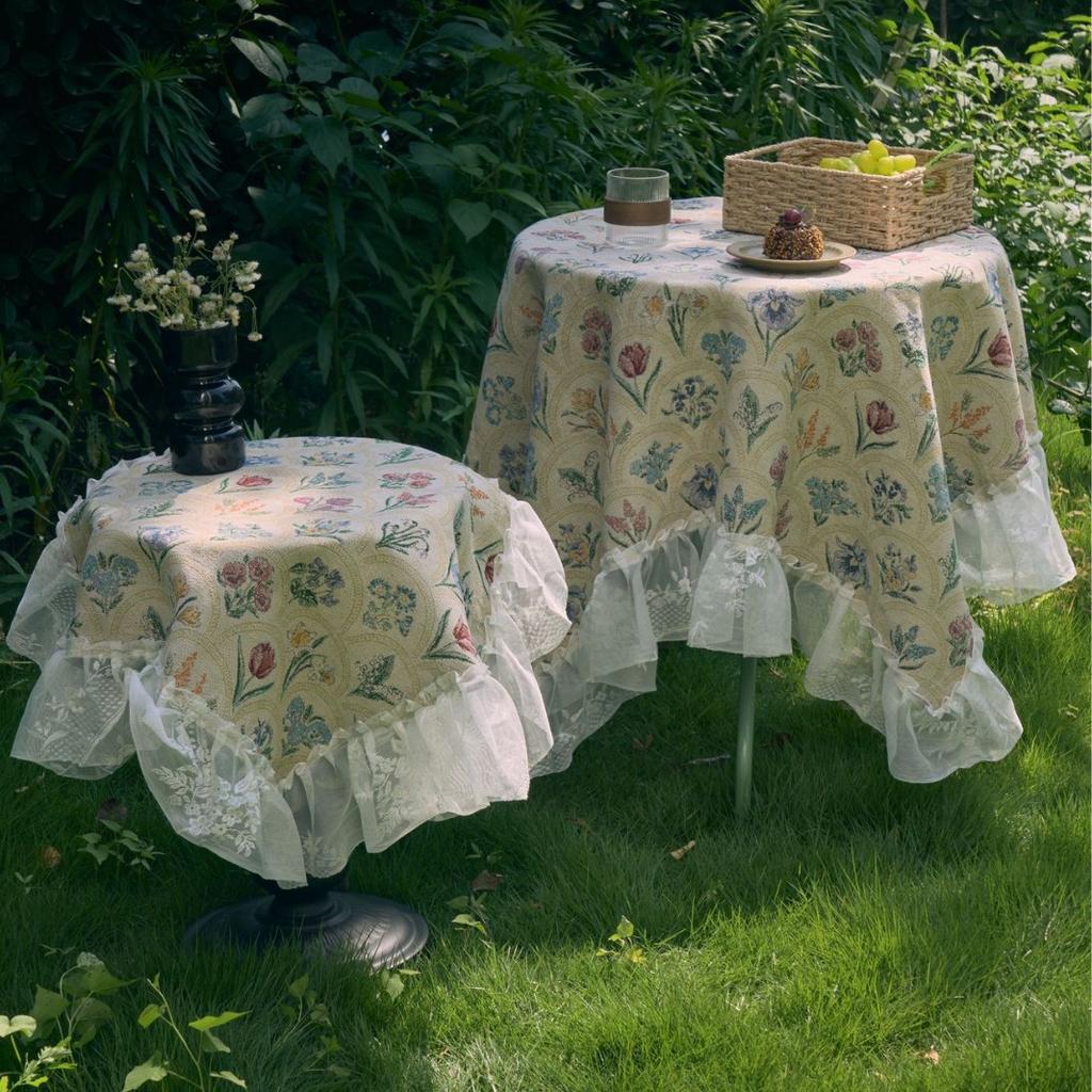 Tablecloth French Cream Style Weaving Jacquard Hyacinth Lace Lotus Leaf Square Fabric Tablecloth