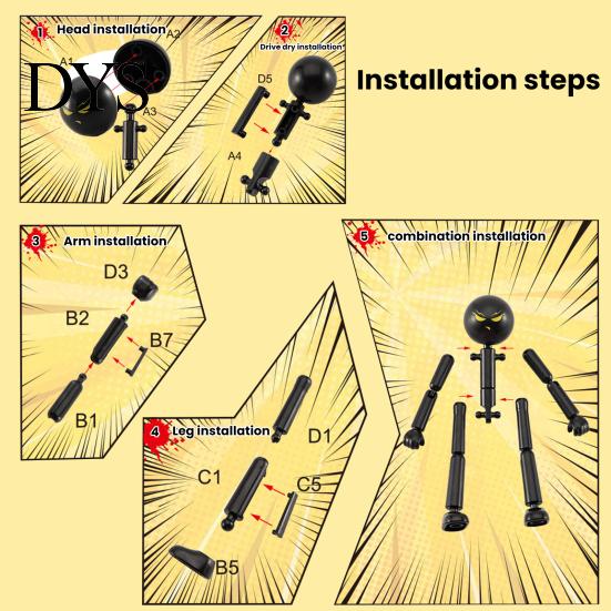Desktop Action Figure 3/6Pcs Posable Stickman with Handheld Items Movable Joints Shape Toy Fidget Decoration Gift for Collectors Figures Accessories