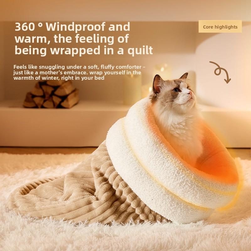 Winter cat bed, cat warm sleeping bag, cat sleeping in the blanket, warm and comfortable for cats, dog bed, pet supplies