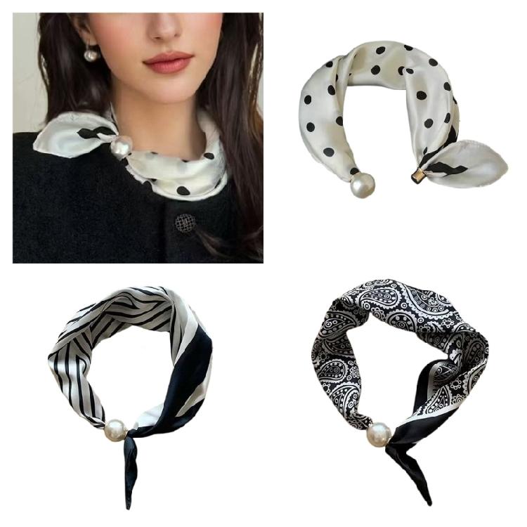 Atmungsaktiver Perlen-Hals-Schal Magnetverschluss Französisches Muster Seidenschal für Arbeit und Freizeit Halsbekleidungs-Accessoires